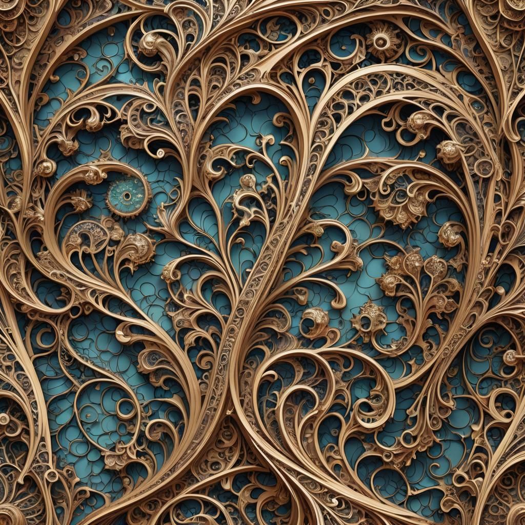 artistic ornate filigree vector fractal, wave function, Zent...