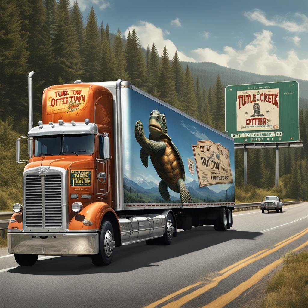 18 wheeler truck with a picture of turtle on the side with t...