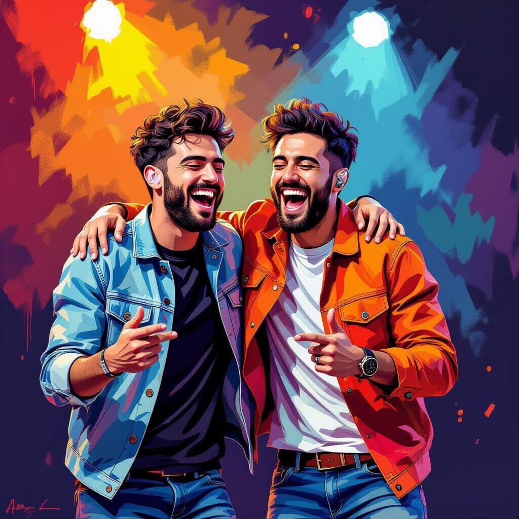 Israeli Comedians in Vibrant Digital Painting