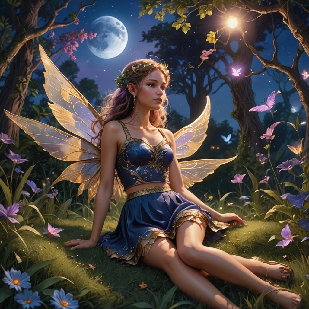 Fairy Gazing at Moon: Fantasy Concept Art