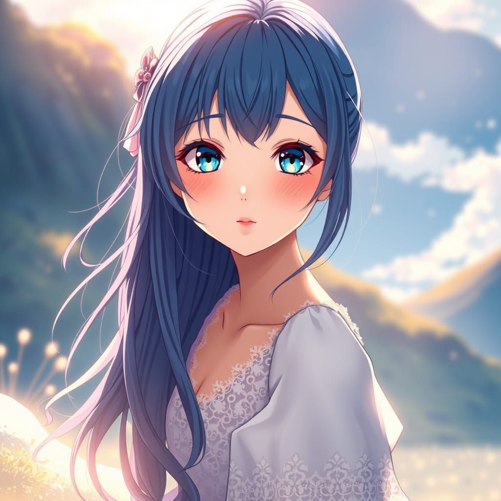 Serene Anime Goddess in Whimsical Wonderland