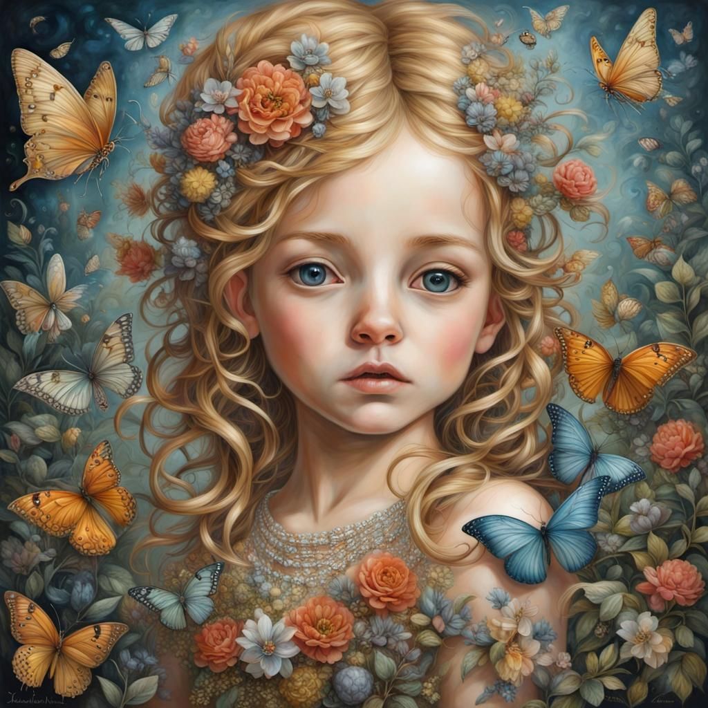 Girl portrait with butterflies - AI Generated Artwork - NightCafe Creator