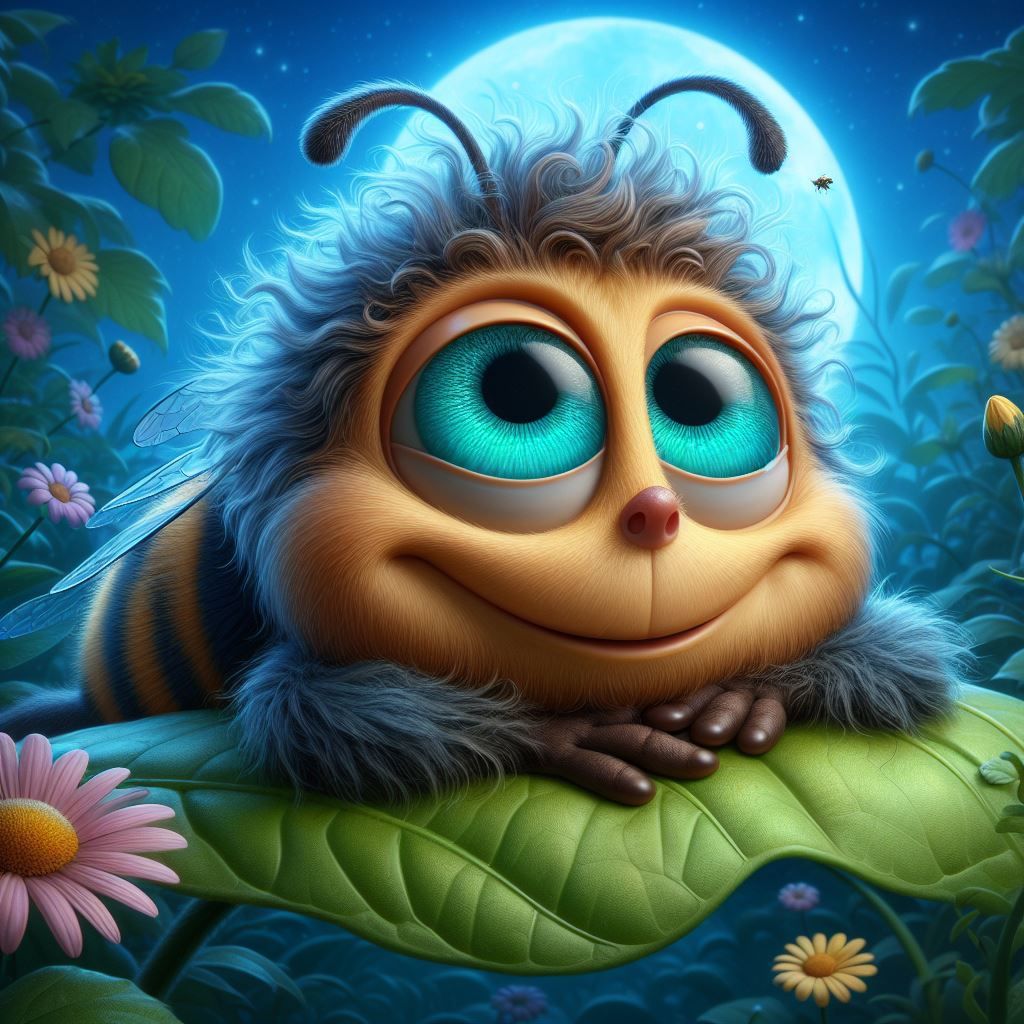 Cute little fuzzy bee on a leaf