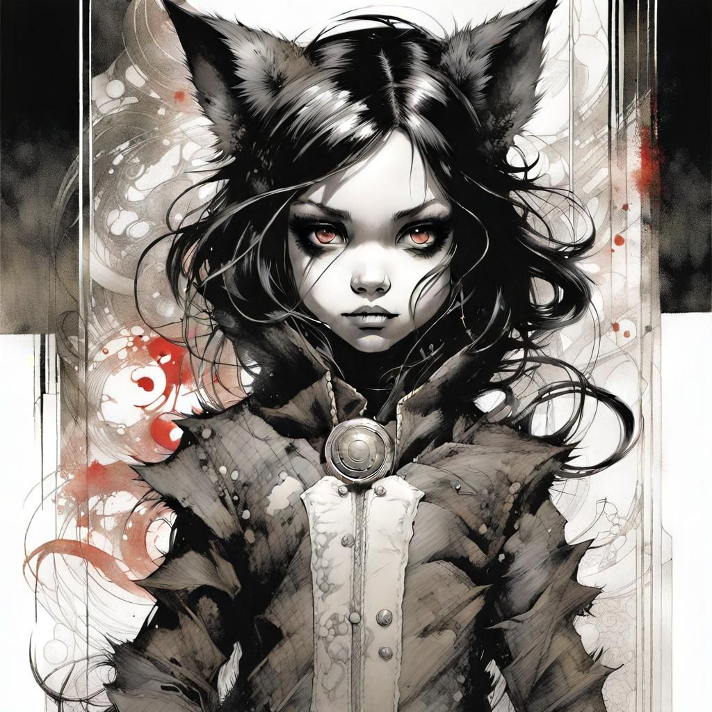 Attractive beast girl, by Yoshitaka Amano and Jasmine Becket...