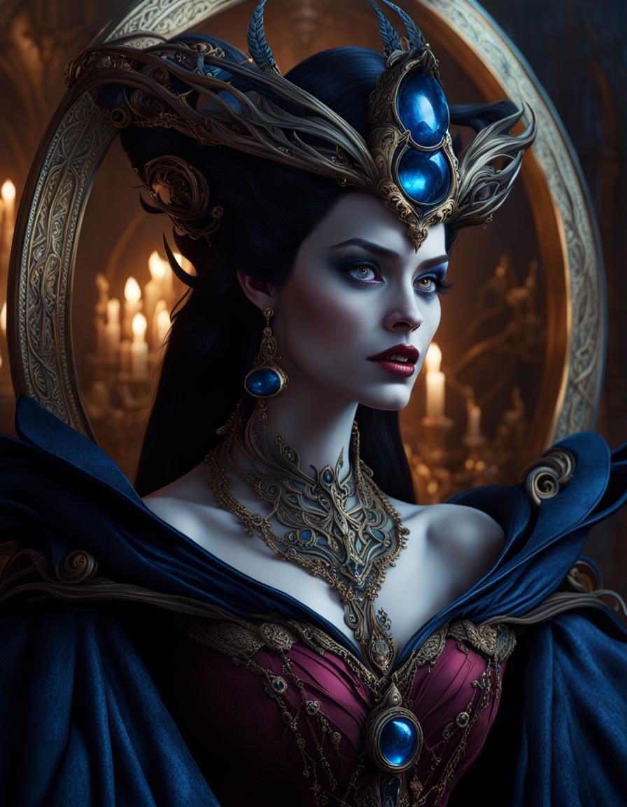 Maleficient as designed by Marc Davis, crimson/indigo colors...