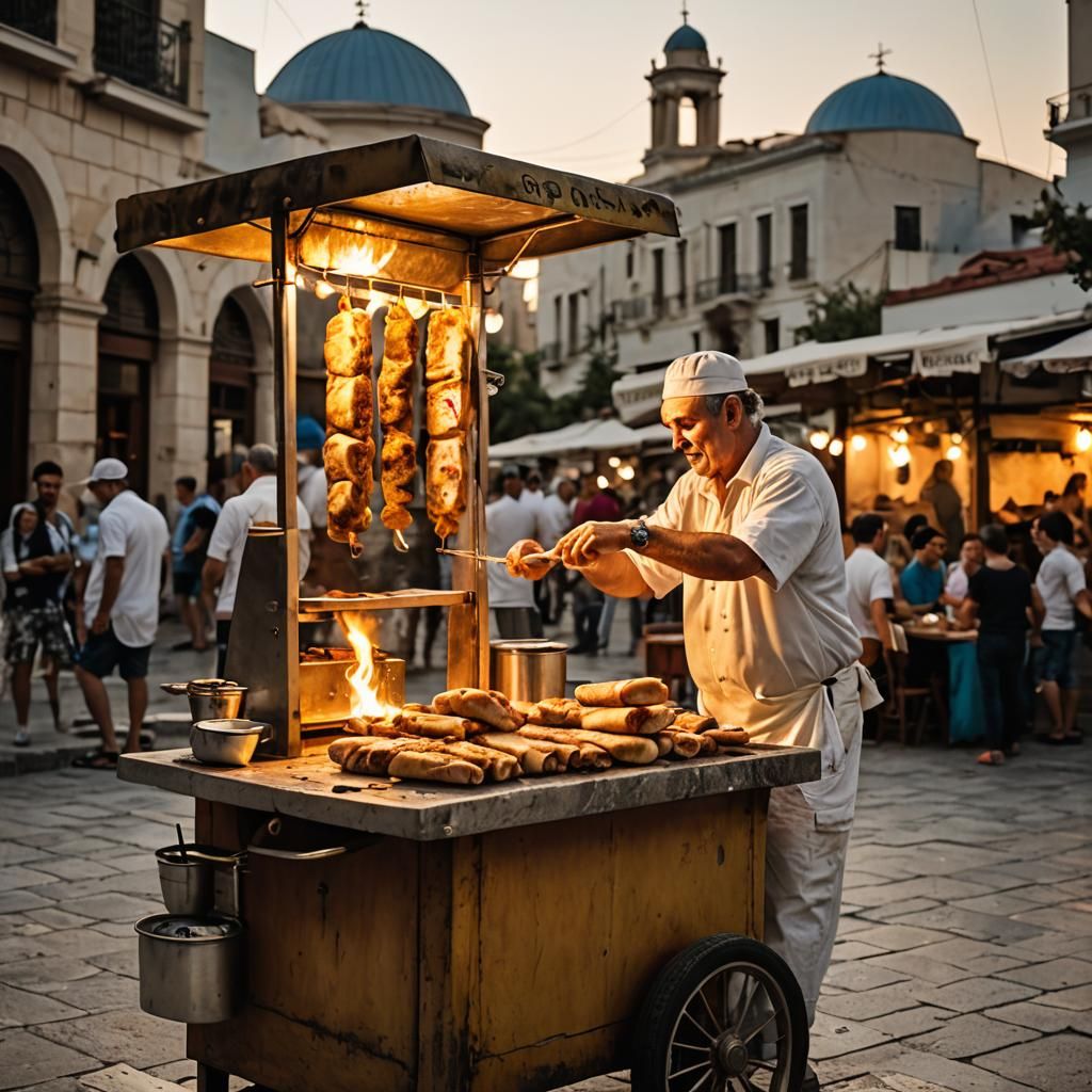 Street vendor making gyros in the Athens Placa