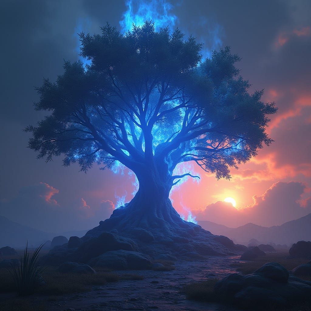 Burning tree engulfed in blue fire  by @Divine
