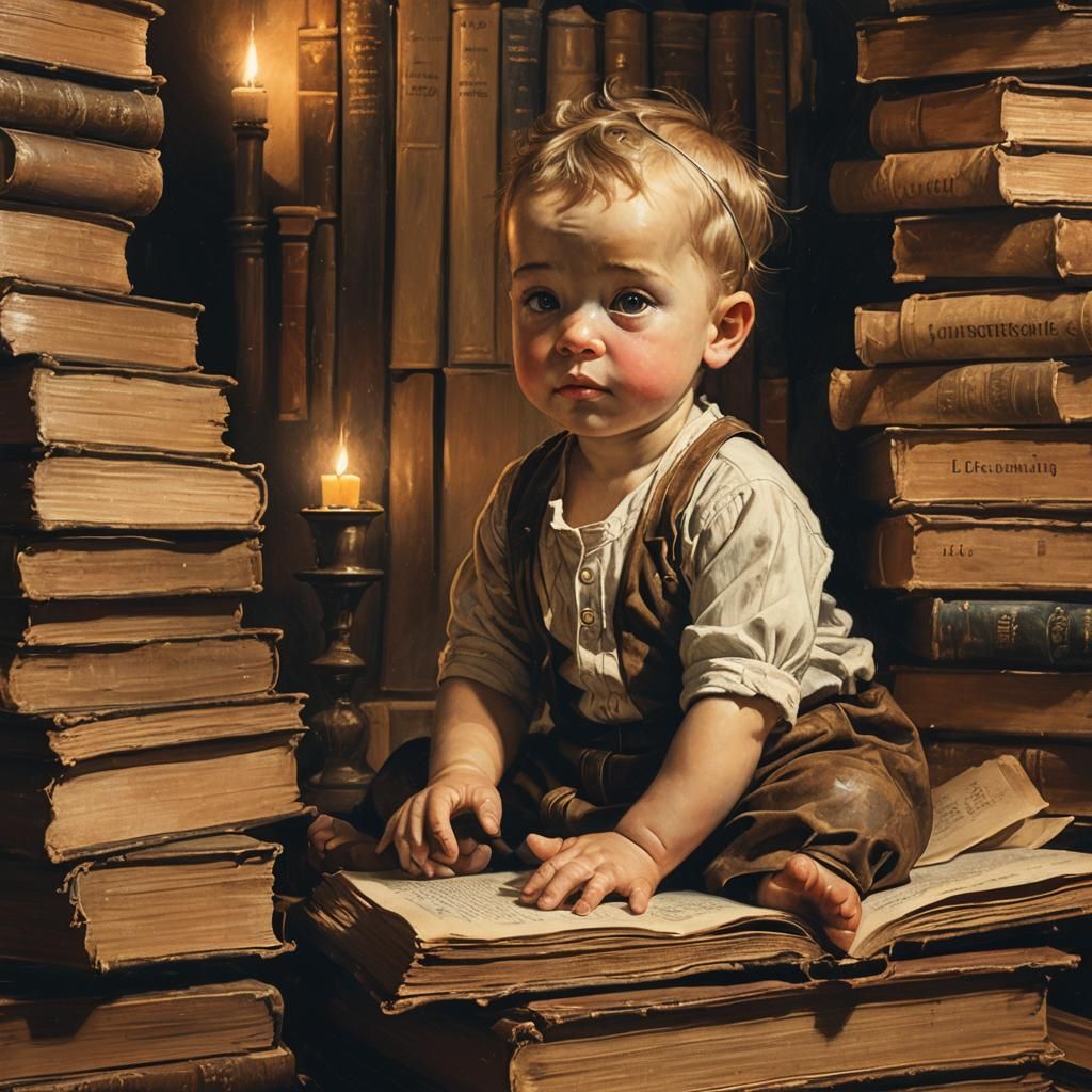 Baby on Books in Style of Old Masters