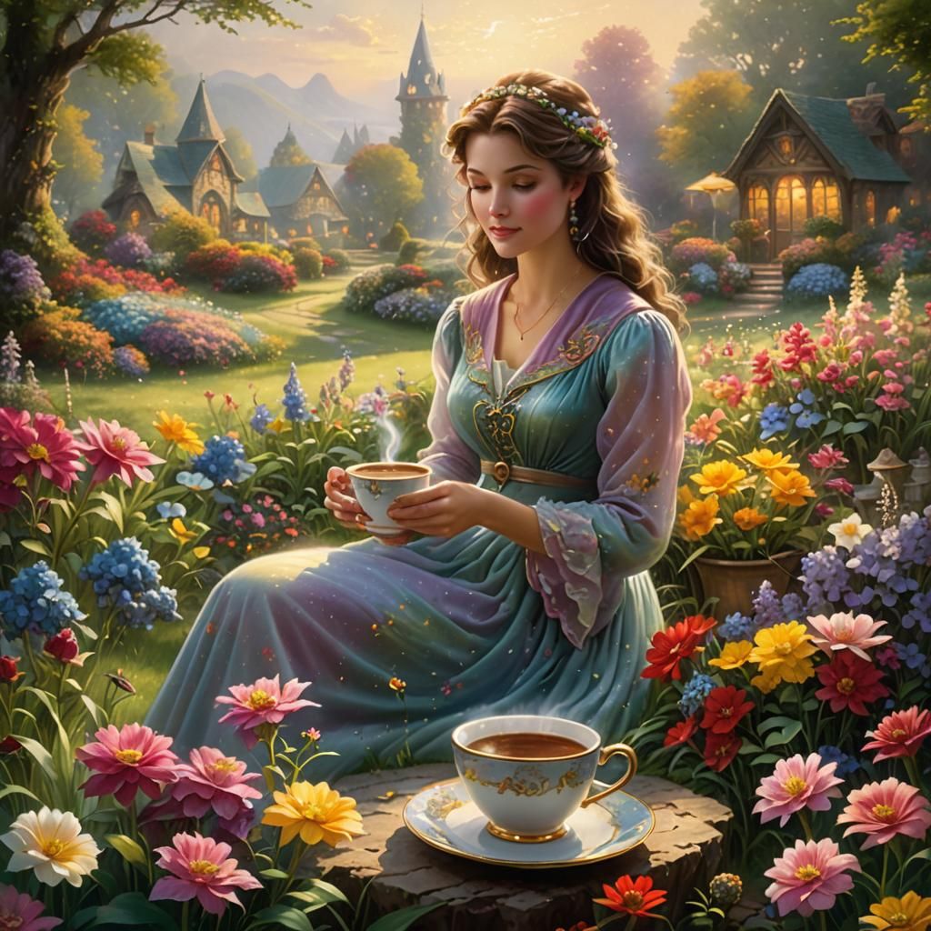 Ethereal Flower Meadow: A Thomas Kinkade-Inspired Scene
