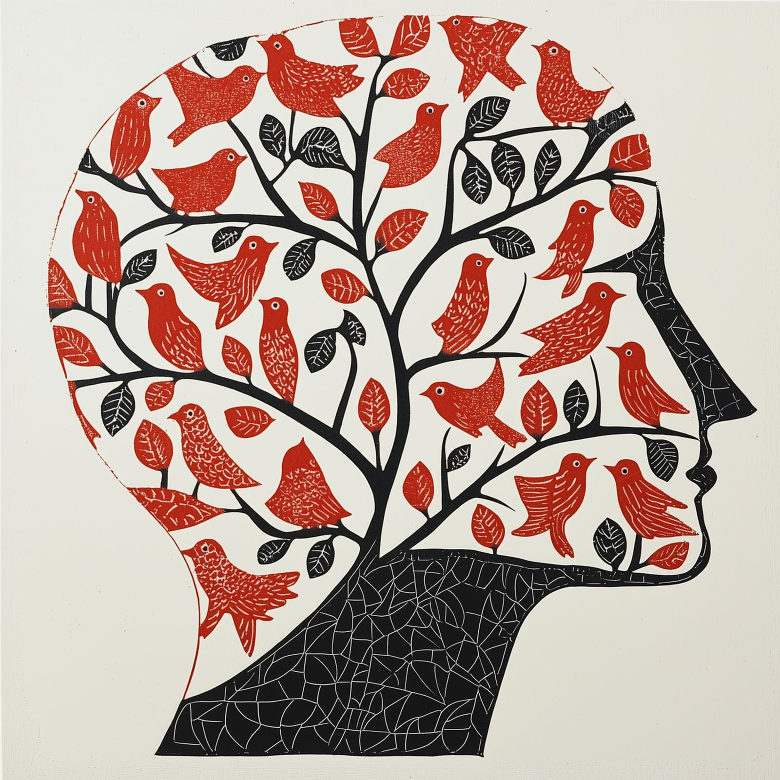 Linocut Style Scandinavian Folk Art