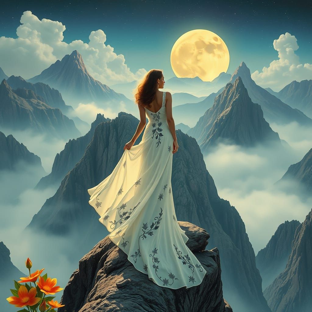 Woman in Flowing Dress, Art Nouveau Style