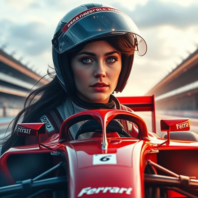 A DOUBLE EXPOSURE MOVIE POSTER OF A FEMALE FORMULA ONE RACIN...