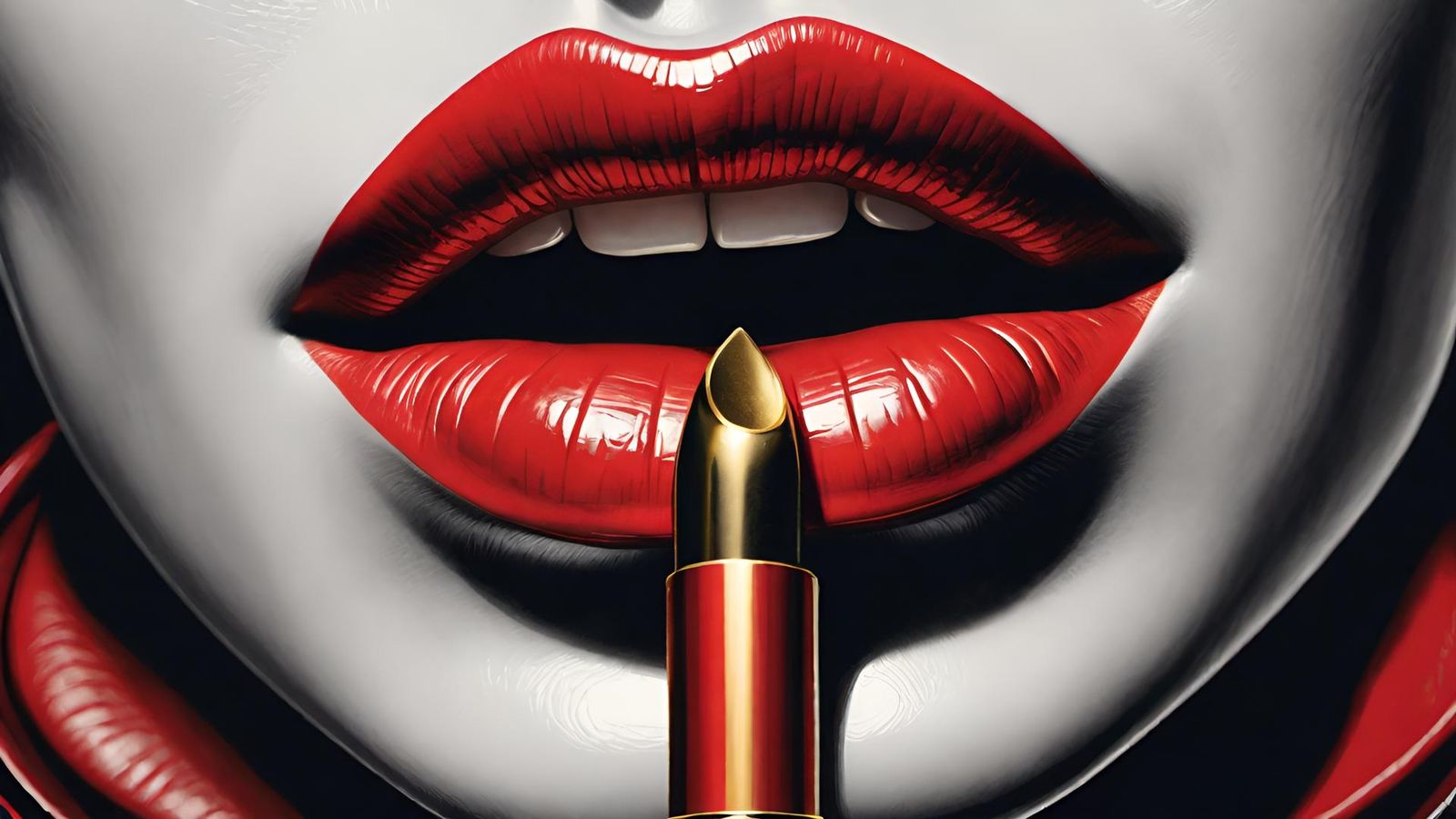 Woman lips and gold lipstick