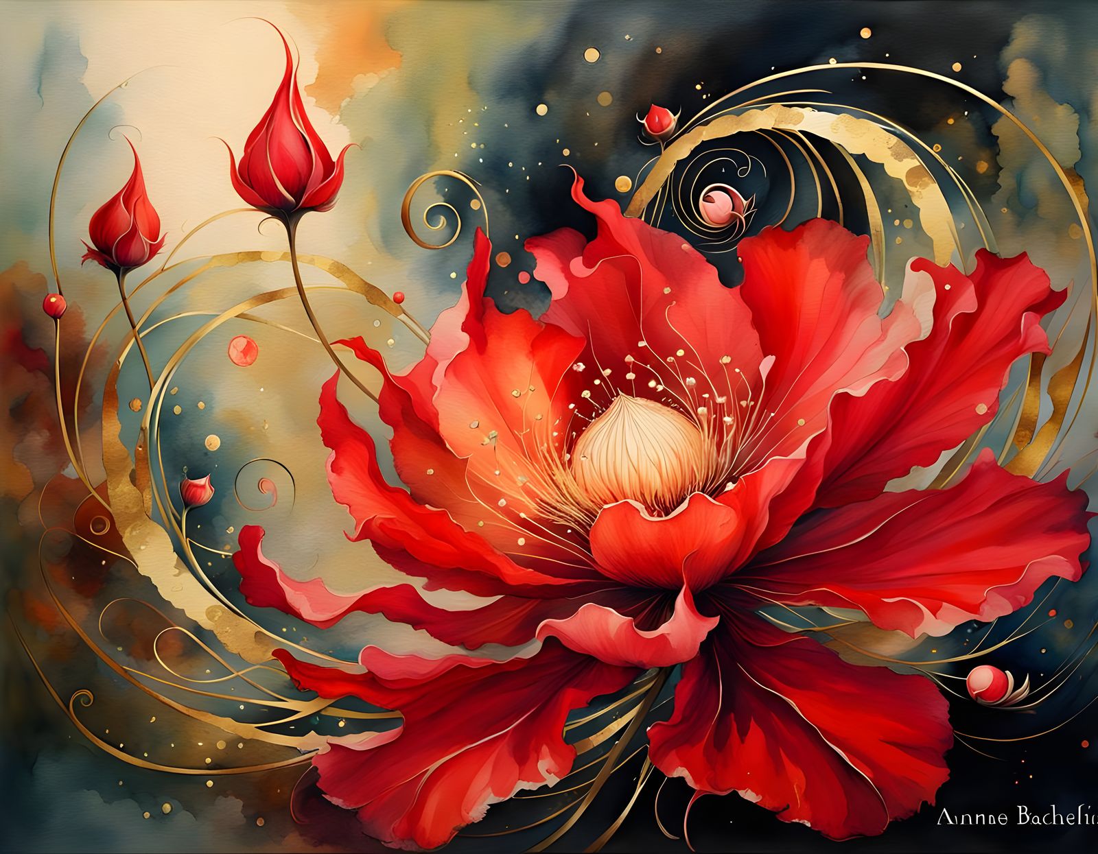 Watercolor red flower  by @eva4art
