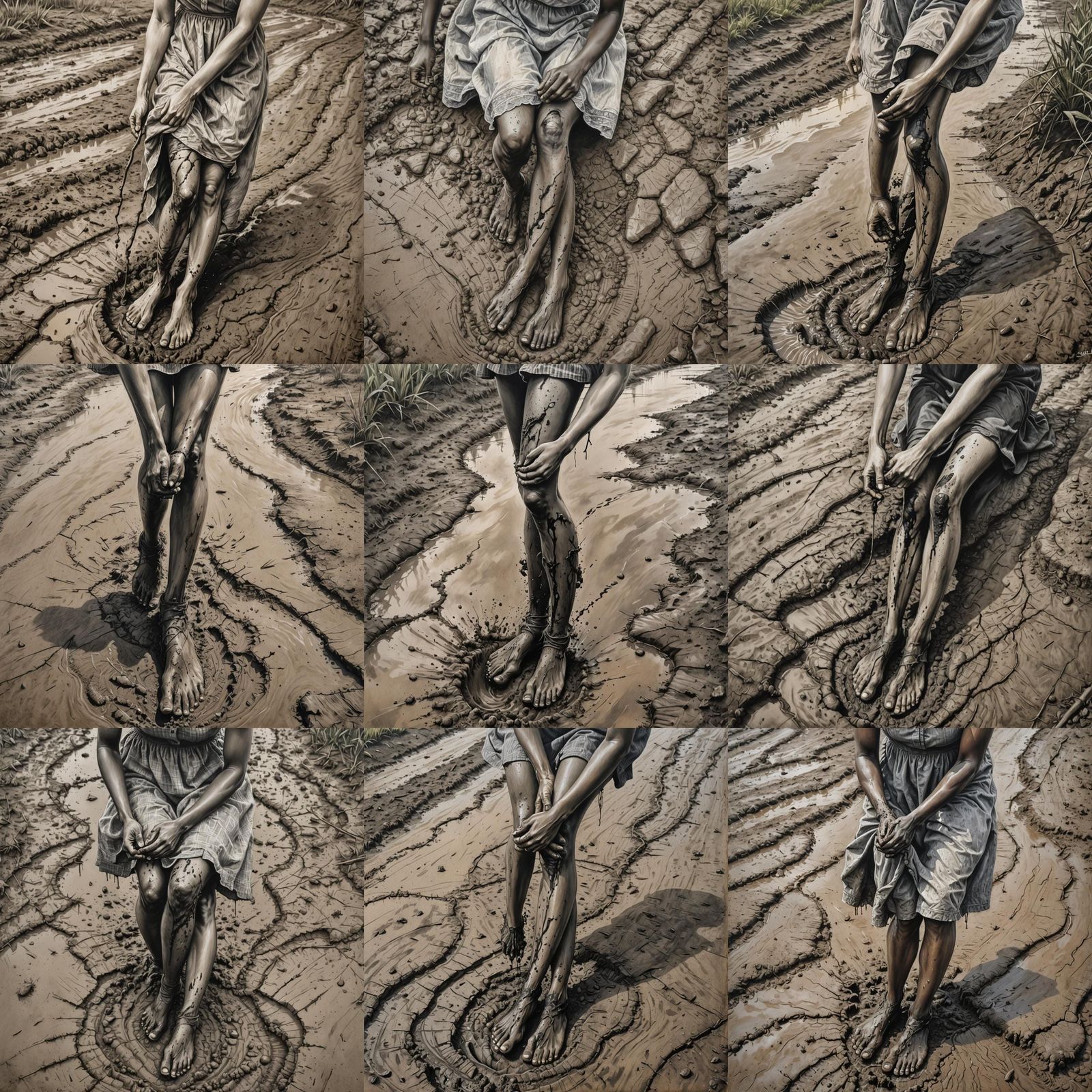 A hand under the mud pulling a leg of a black average 19 yea...