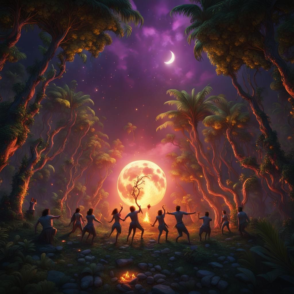 Mystical Jungle Dance Under a Falling Starry Sky