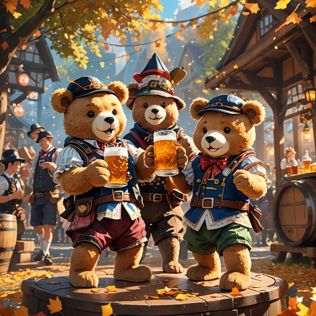 Celebrate the spirit of Oktoberfest 2 teddy bears with outfit drink a beer By artist "anime", 3d anime ...  by @With
