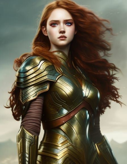 Warrior girl with wavy red hair 27 - AI Generated Artwork - NightCafe ...