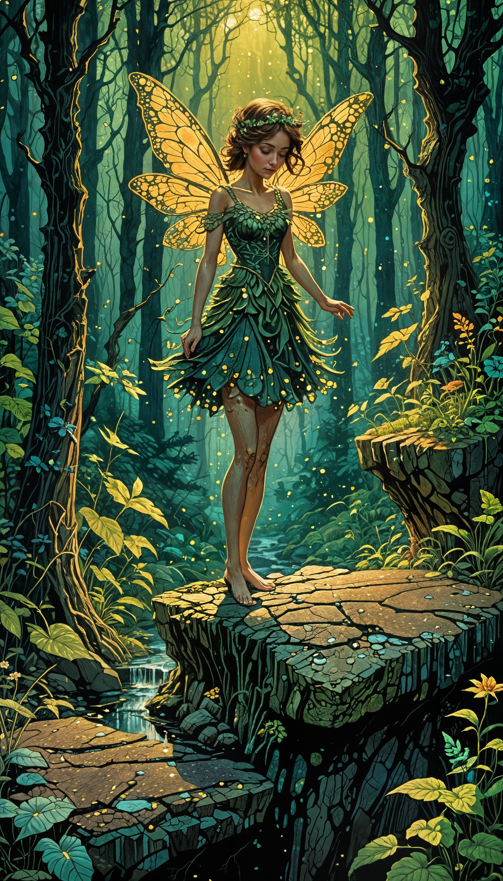 A fairy hesitant to step on a crack, she doesn't want to break her Mama's back!  by @Bunnzo