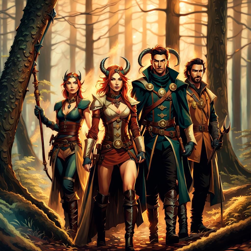 Half-elf warrior female. human male wizard. human male range...