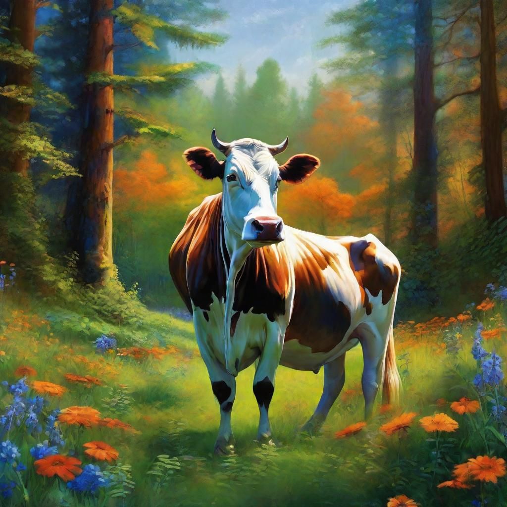 Cow Wearing Tallit in Forest Clearing Art
