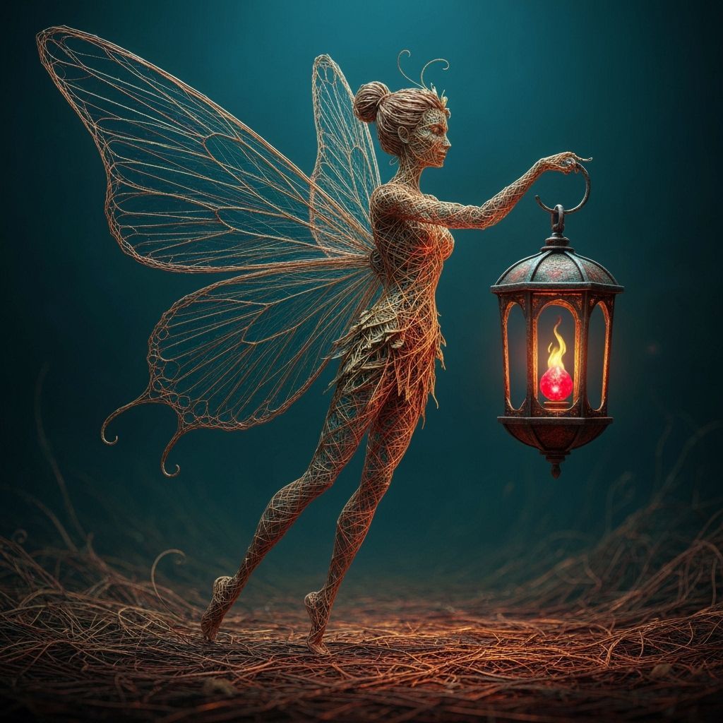 String figures inspired by nature of a  elongated wired fairy with buterfly wings made of strings holding ...  by @Eclectic shambles