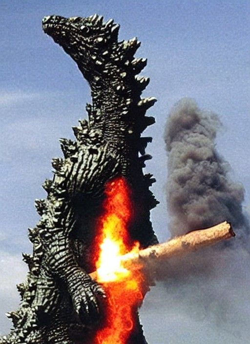 Godzilla smoking a cigar 