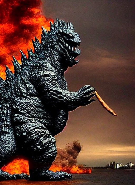 Godzilla smoking a cigar 