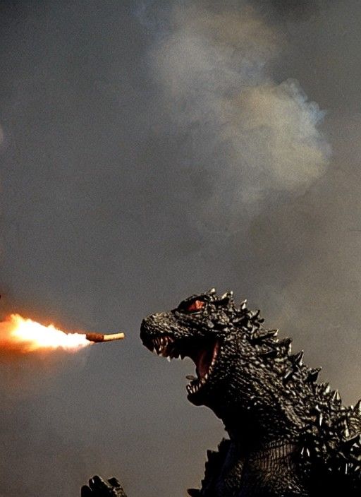 Godzilla smoking a cigar 