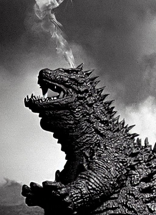 Godzilla smoking a cigar 