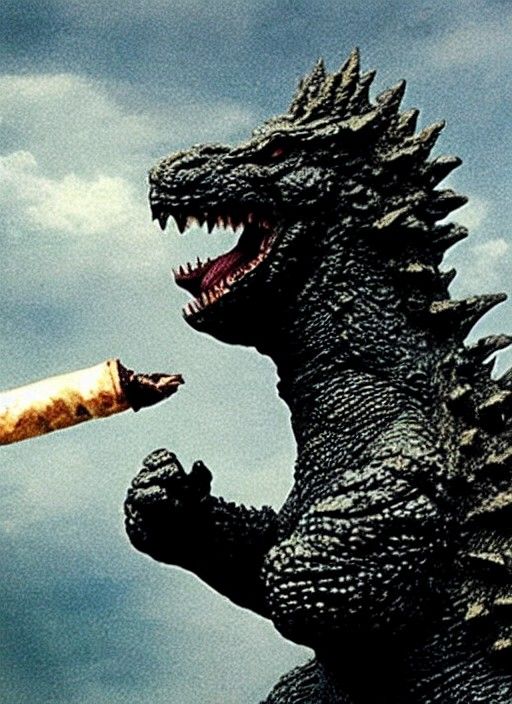 Godzilla smoking a cigar 