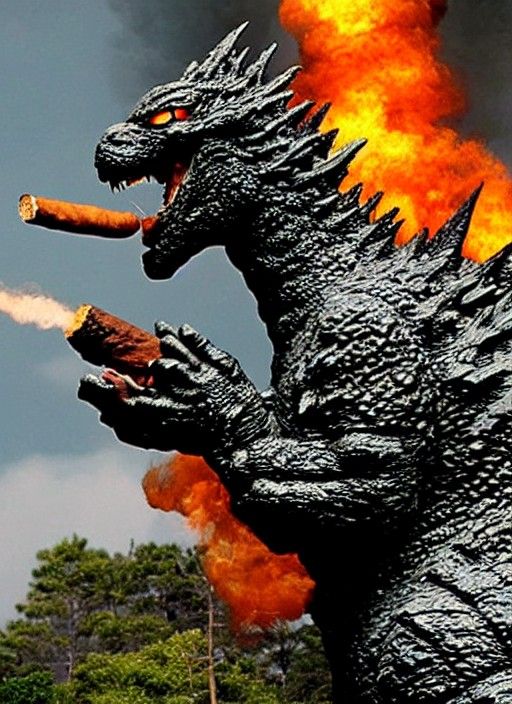 Godzilla smoking a cigar 