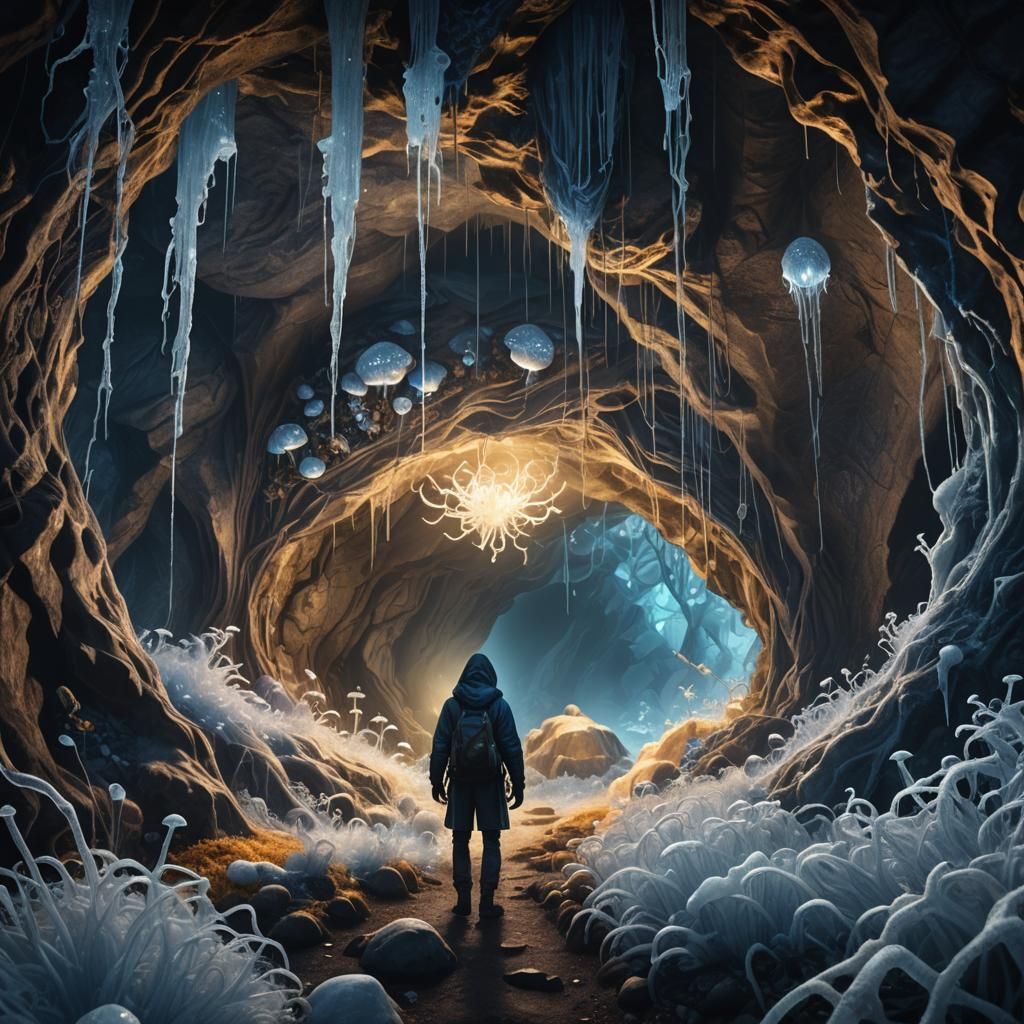 Mystical Cave Dweller in a Fantasy Matte Painting