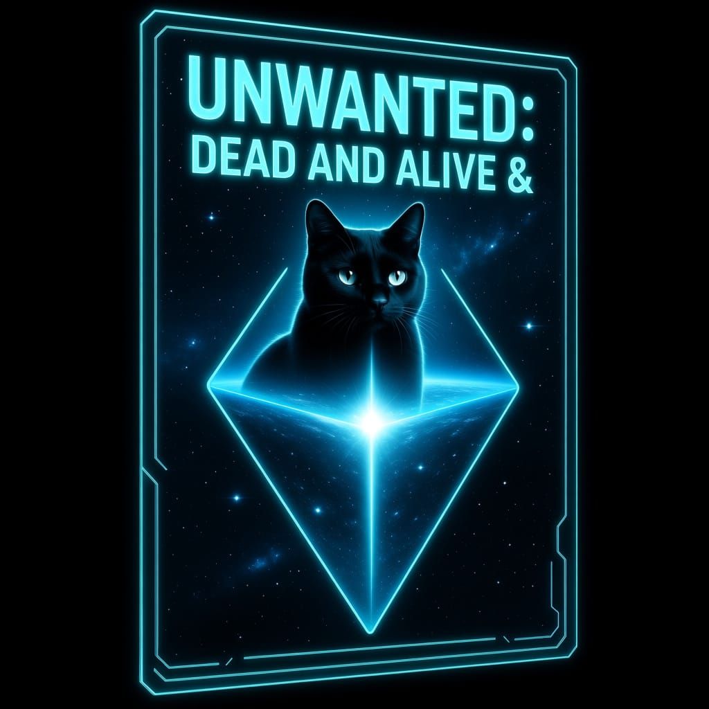 A holographic arrest warrant for the unwanted dead and, at the same time, alive black cat 