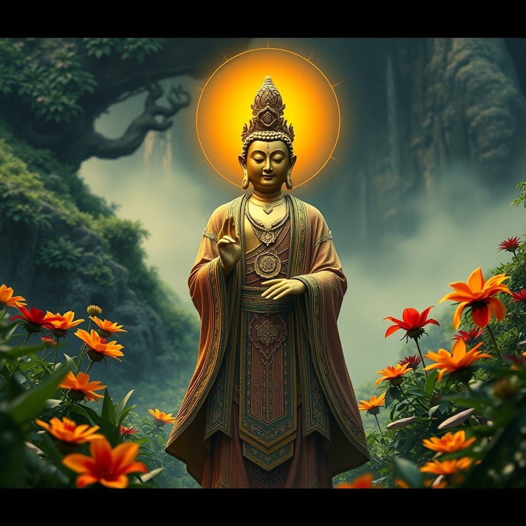 Ornate Ksitigarbha Bodhisattva in Golden Light, Cinematic St...