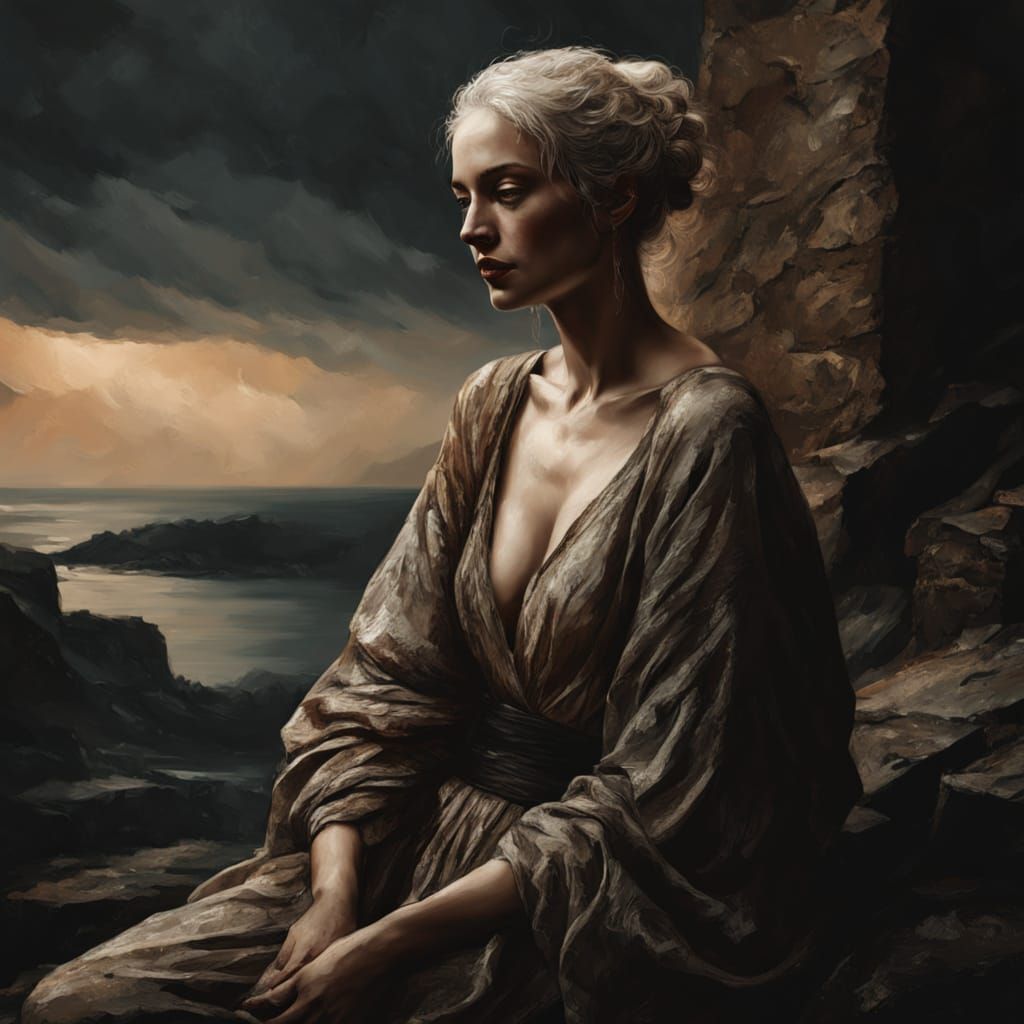 Albino Horned Lady in Medieval Ruins