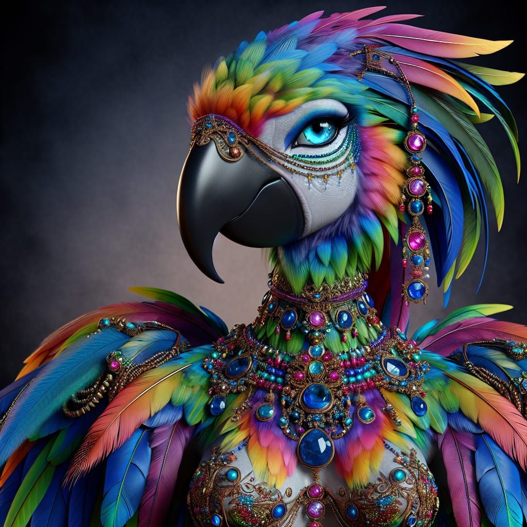 Humanoid bejeweled Parrot lady