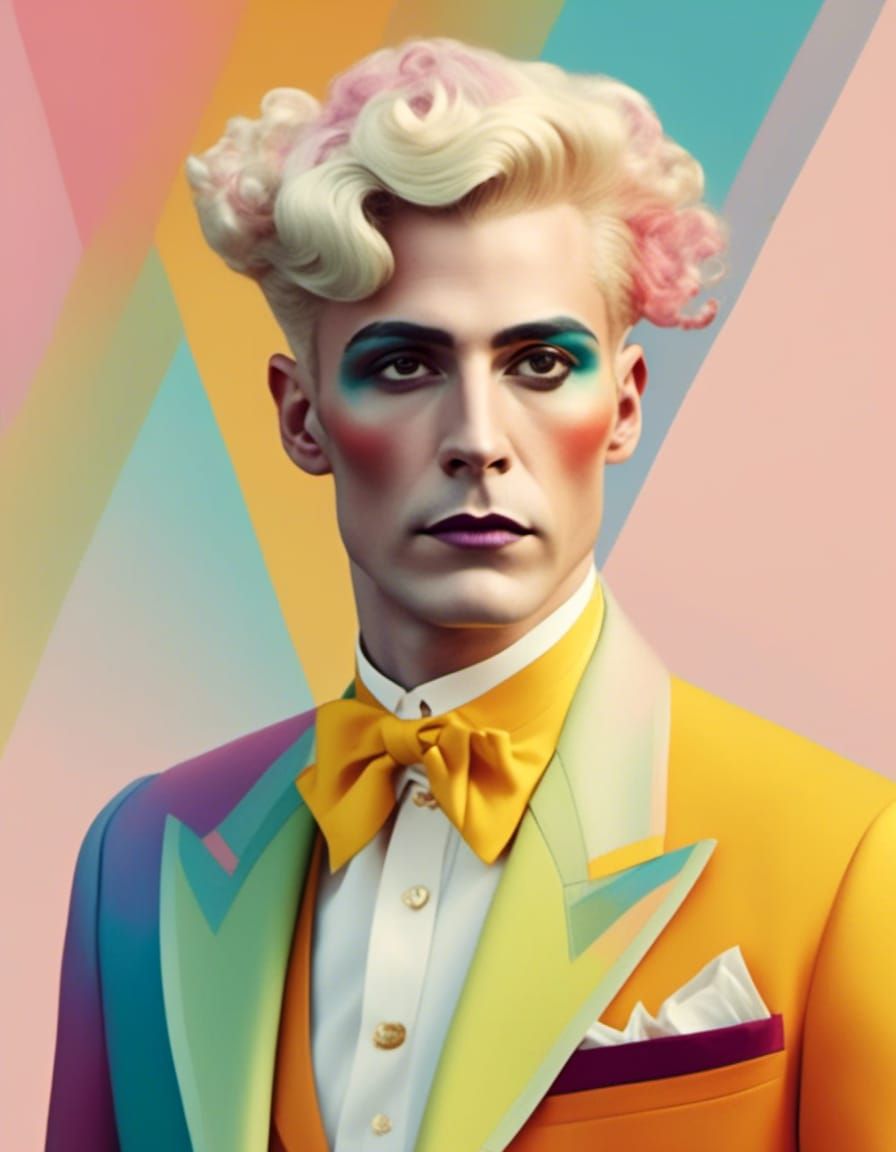 A poster for a rainbow drag king from a Wes Anderson movie i...