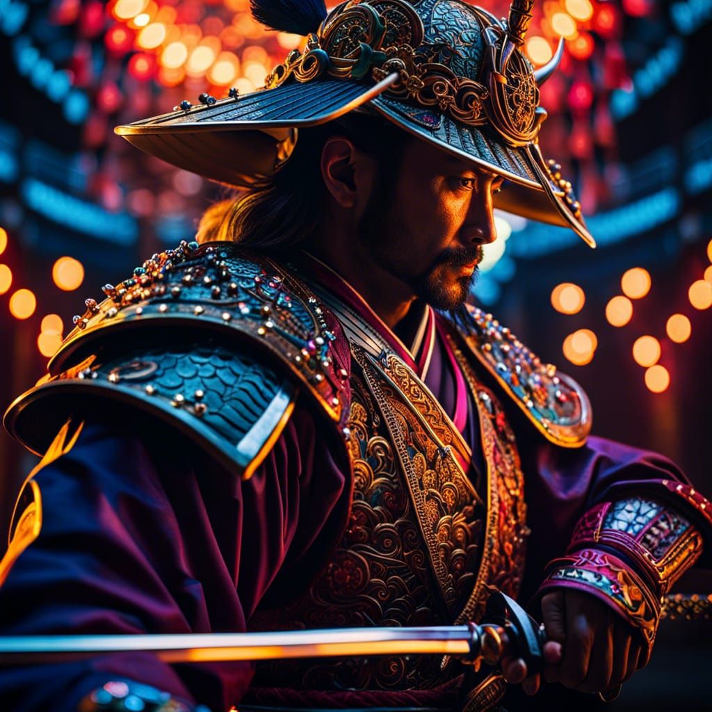 Colorful Samurai Duel in Romantic Lighting