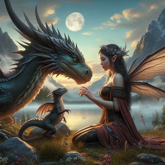 Fairy and dragon by the lake 3