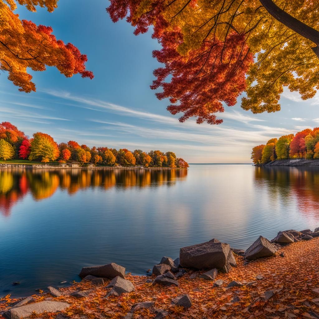 Rochester NY, Lake Ontario, Brightly Colored, Fall Foliage, ...