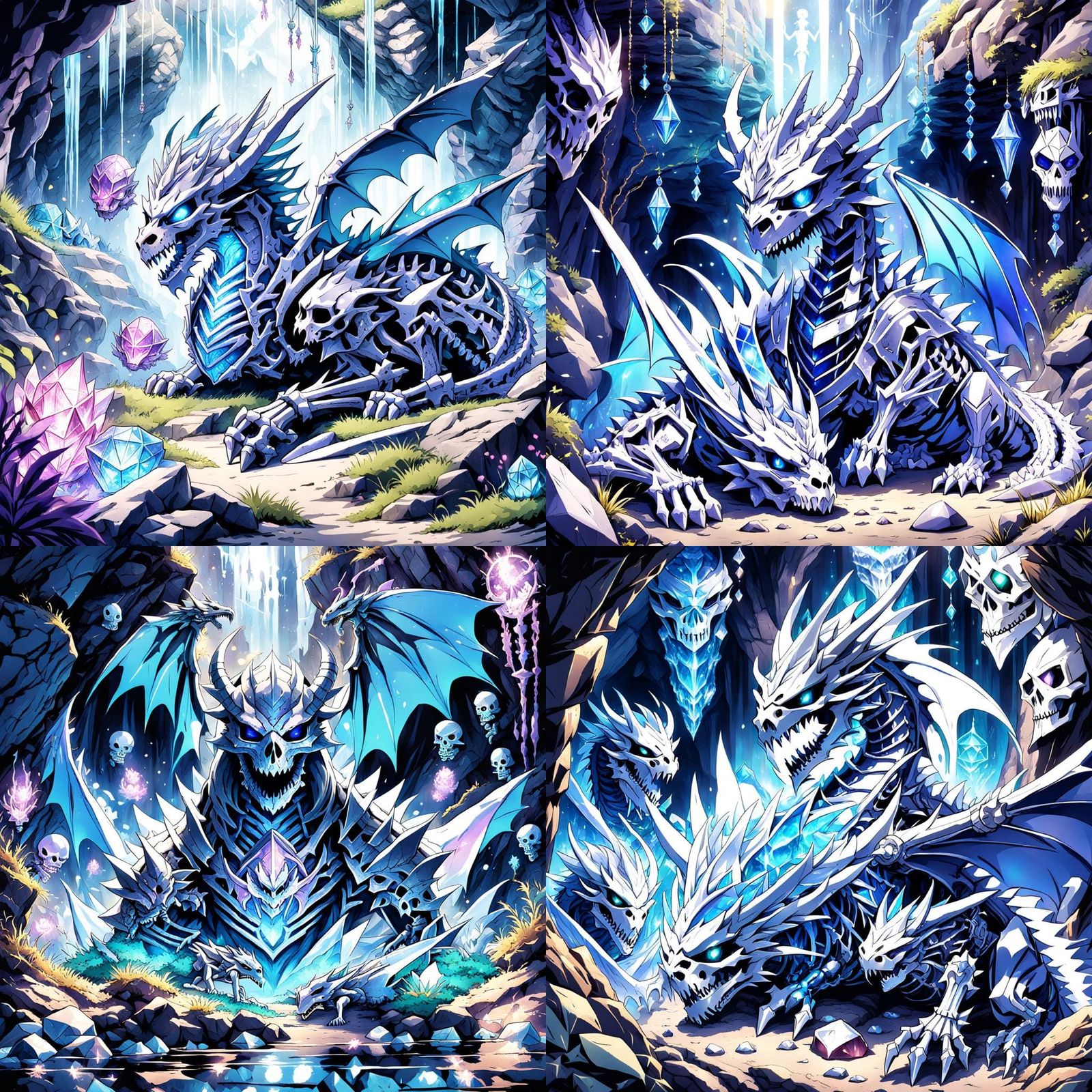Crystal Dragons in Magical Cave, Anime Style