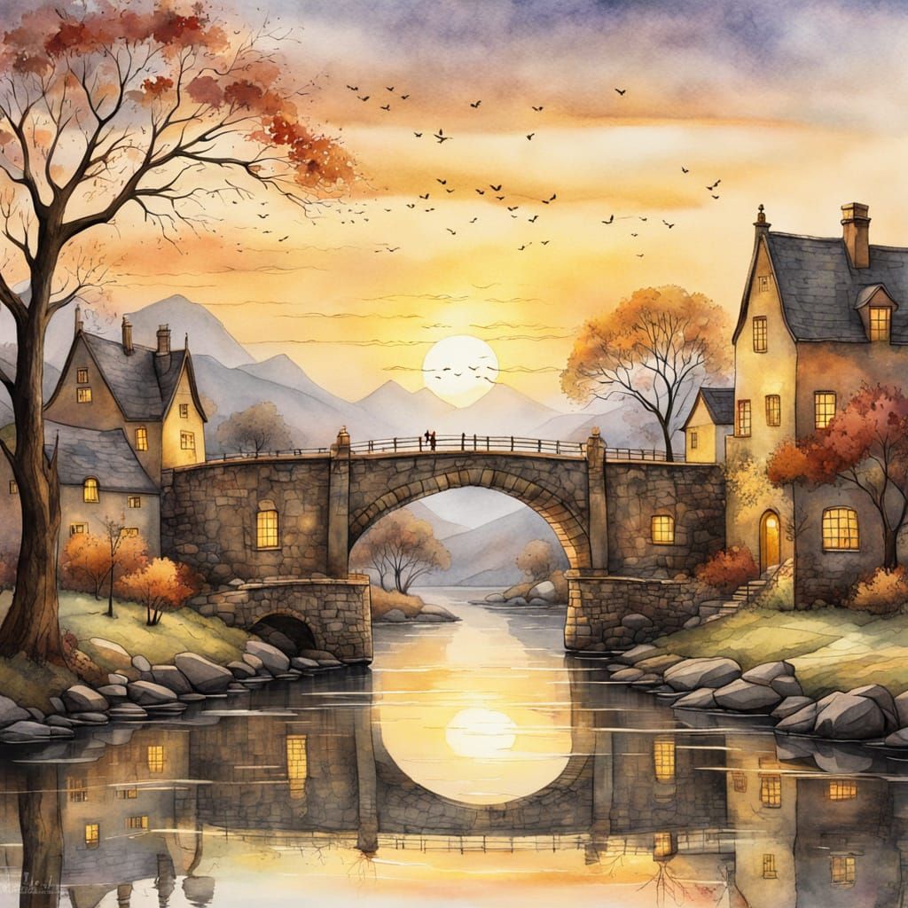 Watercolour and ink patchwork in the style of Jamie Heiden, Walter Crane, Daniel Merriam, Ivan Shiskin, ...  by @mondor