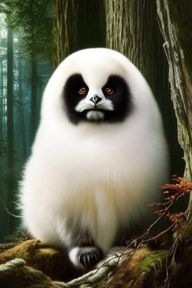 ragdoll panda owl in an ancient forest