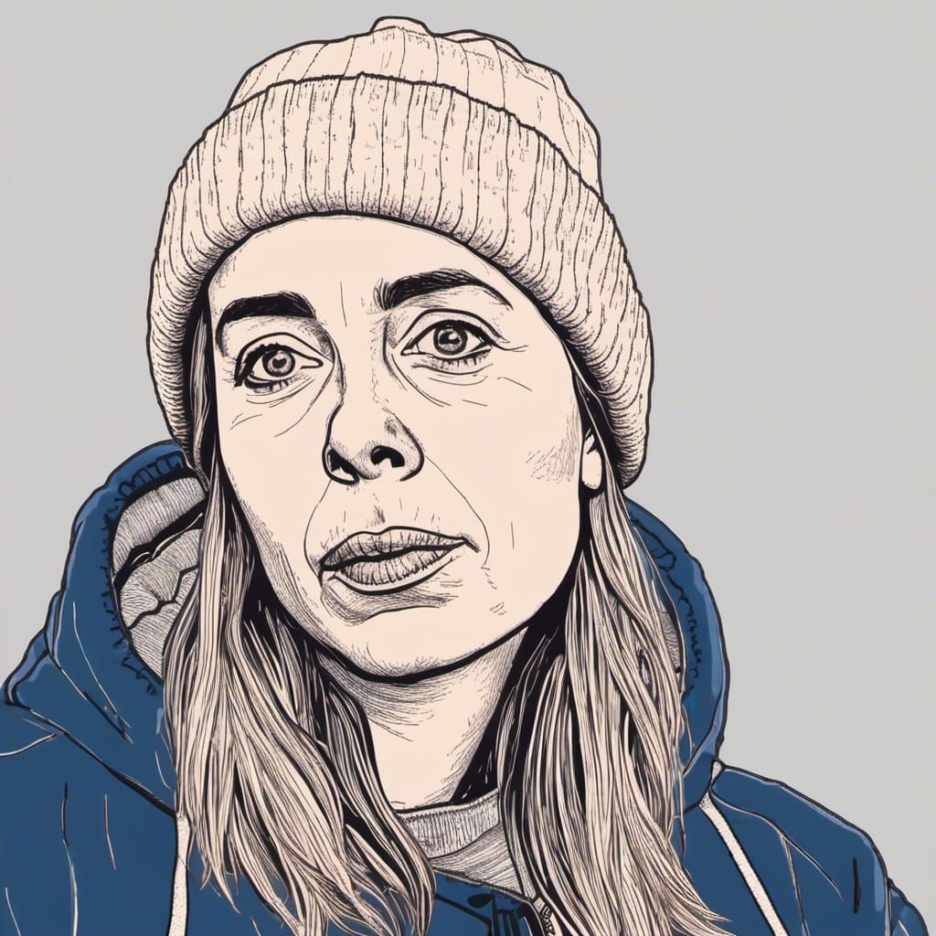 Hand drawn ink portrait of Siobhan