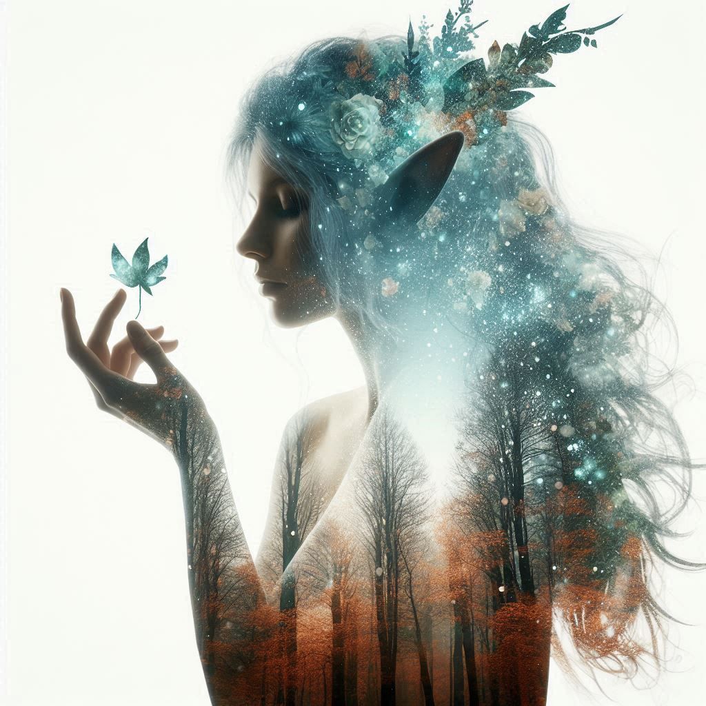 double exposure beautiful fantasy DALL-E 3 portrait landscape..