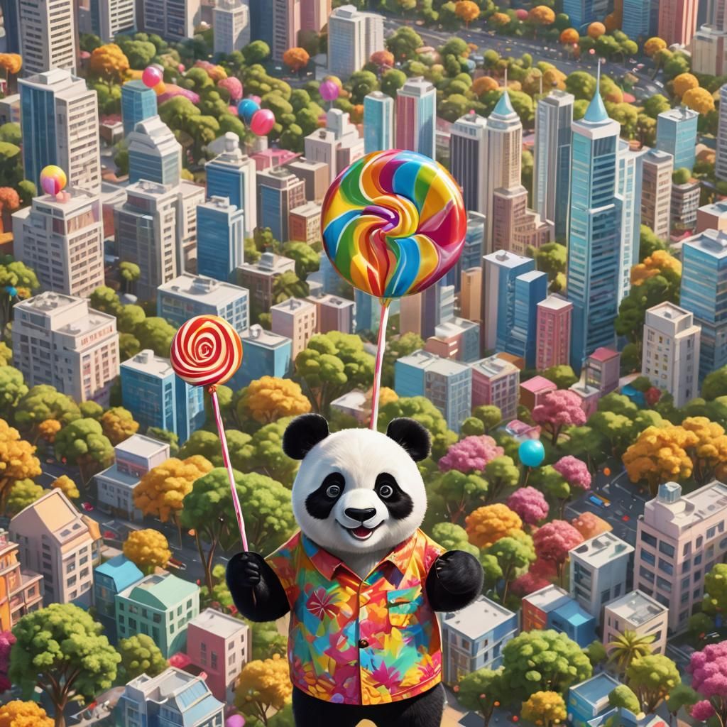 Panda in Candyland: Hyperrealistic Digital Illustration