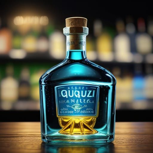 Tequila Azul Bottle in Liquor Store: Neon Digital Art