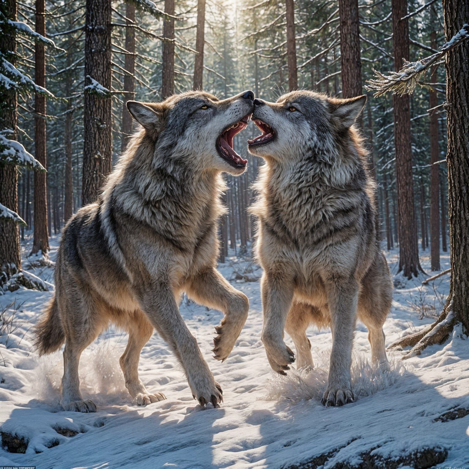 Dramatic Wolves Clash in Oil Painting Style