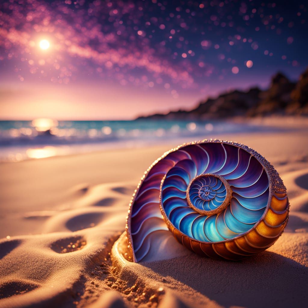 Surrealist Masterpiece: Iridescent Nautilus Shell in Dreamli...